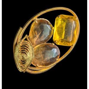 Vintage Gold-Tone Brooch With Yellow & Amber Glass Stones made in Germany